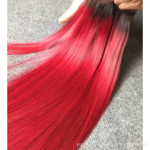 Brazilian Red Color Straight Remy Human Hair Bundles Wholesale 8-40INCH Virgin Double Drawn Hair Extensions Bundle Deals Factory